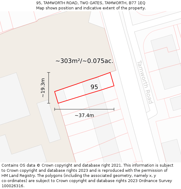 95, TAMWORTH ROAD, TWO GATES, TAMWORTH, B77 1EQ: Plot and title map