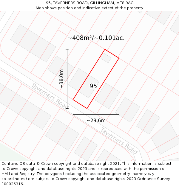 95, TAVERNERS ROAD, GILLINGHAM, ME8 9AG: Plot and title map