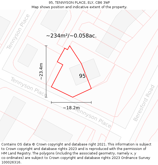 95, TENNYSON PLACE, ELY, CB6 3WF: Plot and title map