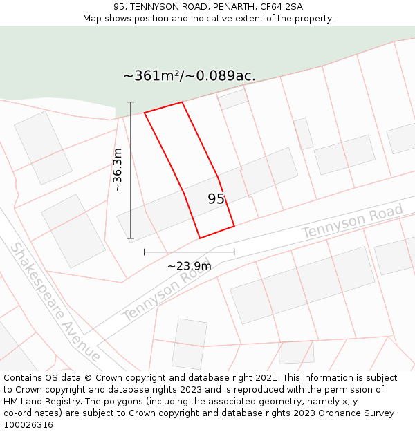 95, TENNYSON ROAD, PENARTH, CF64 2SA: Plot and title map