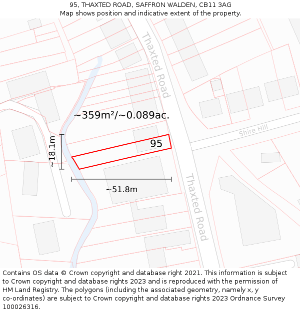 95, THAXTED ROAD, SAFFRON WALDEN, CB11 3AG: Plot and title map