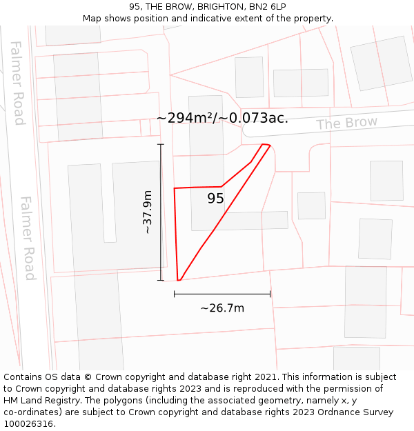 95, THE BROW, BRIGHTON, BN2 6LP: Plot and title map