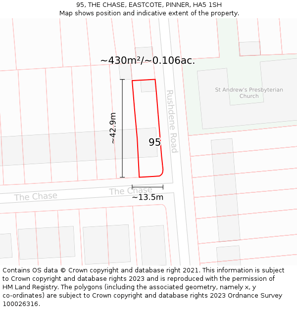 95, THE CHASE, EASTCOTE, PINNER, HA5 1SH: Plot and title map