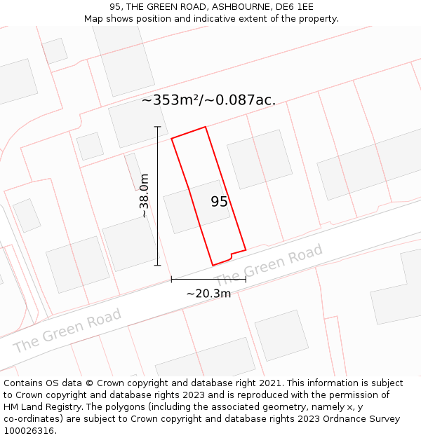 95, THE GREEN ROAD, ASHBOURNE, DE6 1EE: Plot and title map
