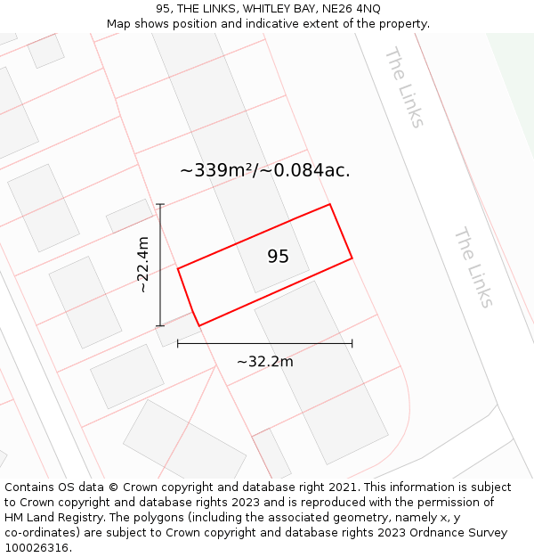95, THE LINKS, WHITLEY BAY, NE26 4NQ: Plot and title map