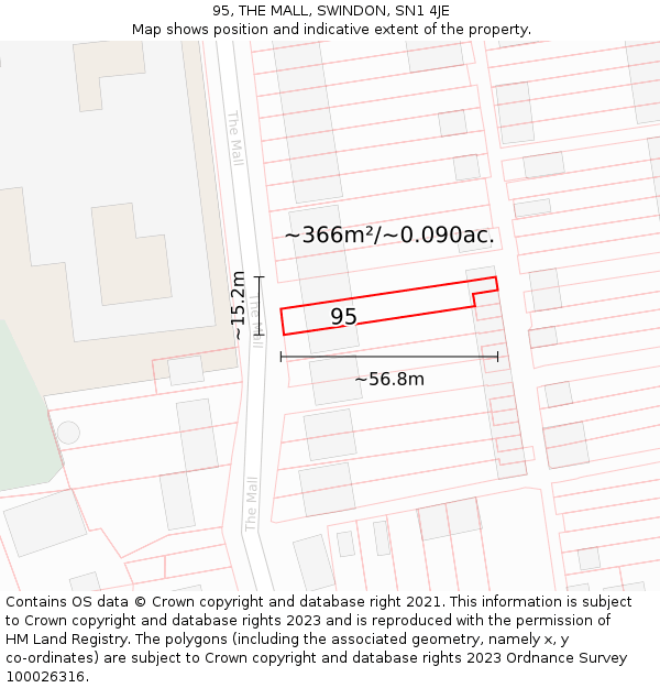 95, THE MALL, SWINDON, SN1 4JE: Plot and title map