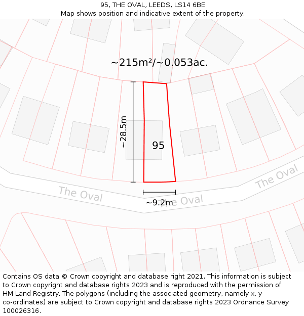 95, THE OVAL, LEEDS, LS14 6BE: Plot and title map