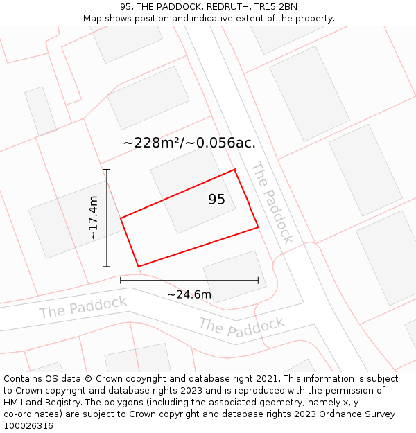 95, THE PADDOCK, REDRUTH, TR15 2BN: Plot and title map