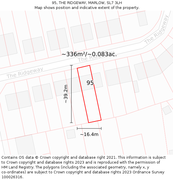 95, THE RIDGEWAY, MARLOW, SL7 3LH: Plot and title map