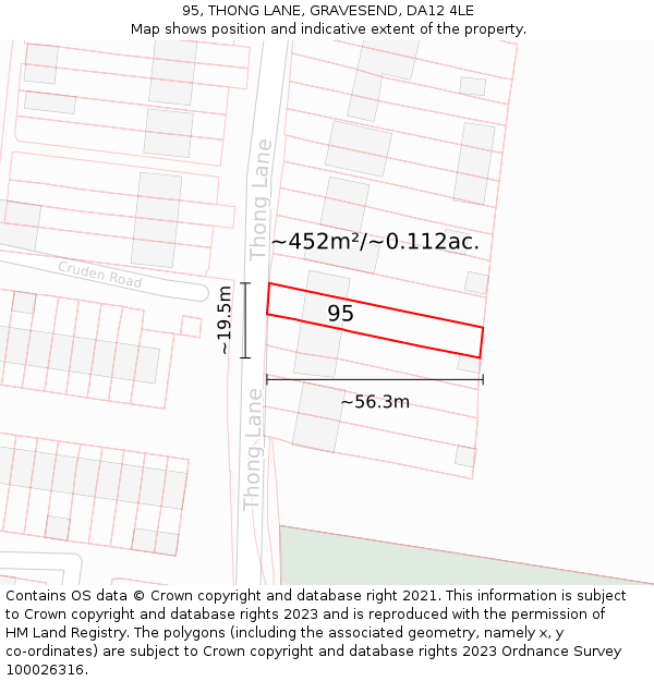 95, THONG LANE, GRAVESEND, DA12 4LE: Plot and title map