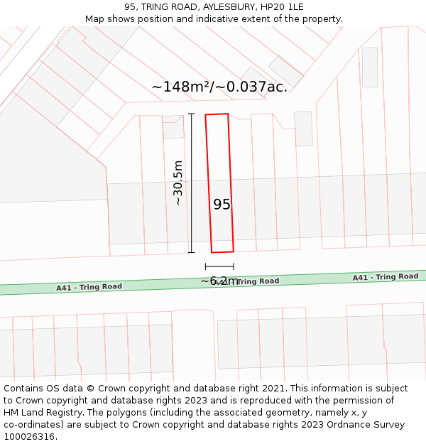 95, TRING ROAD, AYLESBURY, HP20 1LE: Plot and title map