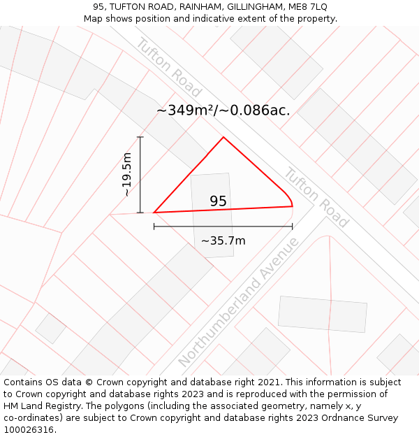 95, TUFTON ROAD, RAINHAM, GILLINGHAM, ME8 7LQ: Plot and title map