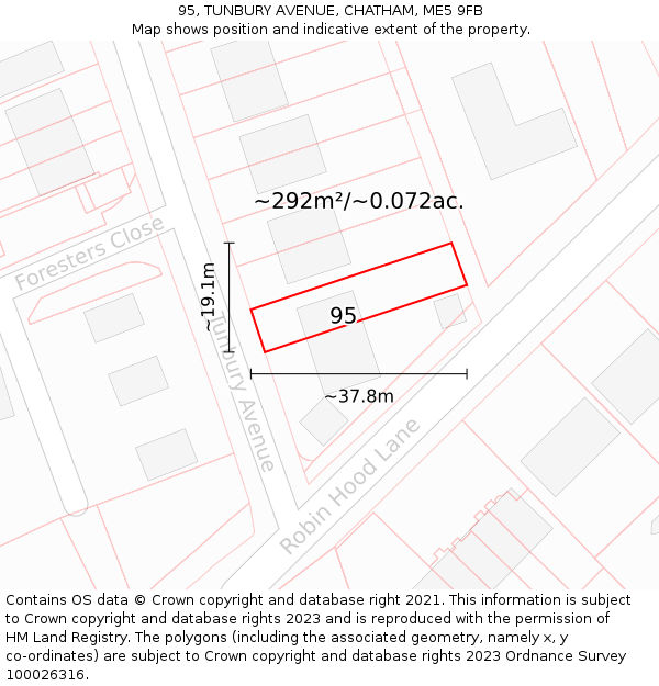 95, TUNBURY AVENUE, CHATHAM, ME5 9FB: Plot and title map