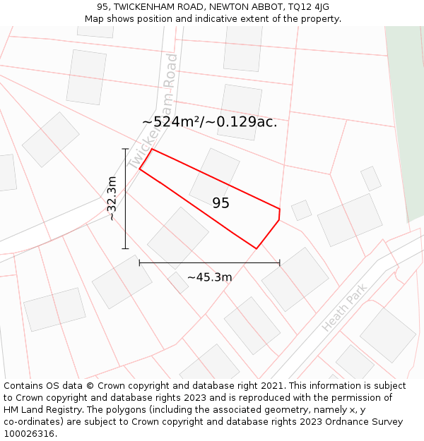 95, TWICKENHAM ROAD, NEWTON ABBOT, TQ12 4JG: Plot and title map