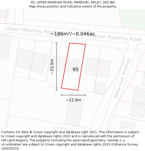 95, UPPER MAREHAY ROAD, MAREHAY, RIPLEY, DE5 8JG: Plot and title map