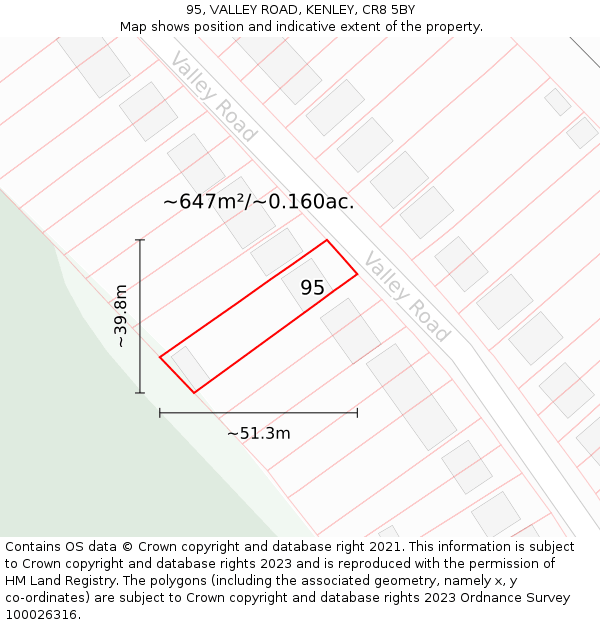 95, VALLEY ROAD, KENLEY, CR8 5BY: Plot and title map