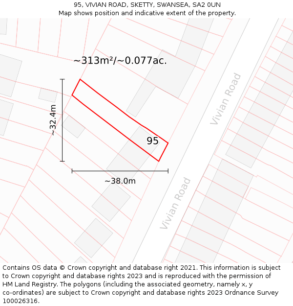 95, VIVIAN ROAD, SKETTY, SWANSEA, SA2 0UN: Plot and title map