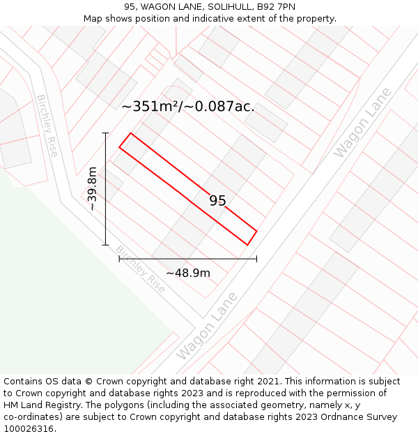 95, WAGON LANE, SOLIHULL, B92 7PN: Plot and title map