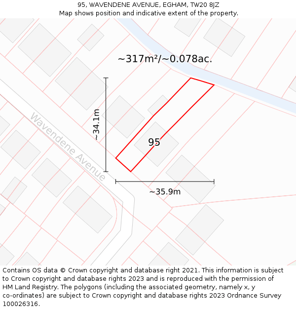 95, WAVENDENE AVENUE, EGHAM, TW20 8JZ: Plot and title map