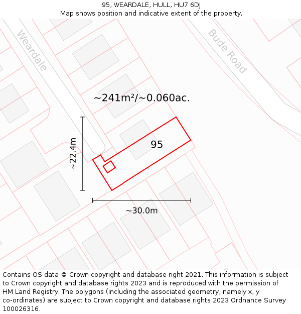 95, WEARDALE, HULL, HU7 6DJ: Plot and title map