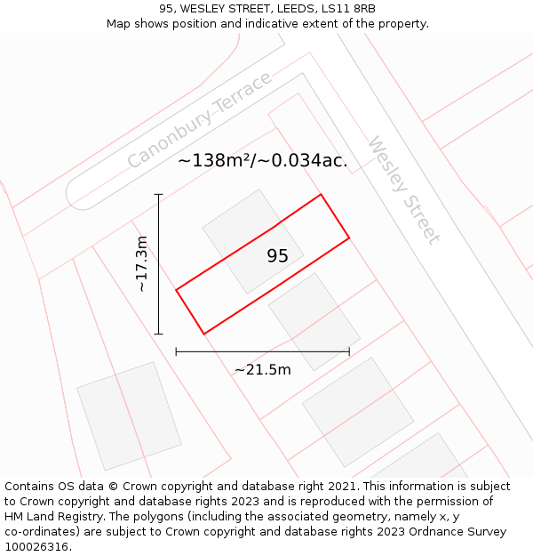 95, WESLEY STREET, LEEDS, LS11 8RB: Plot and title map