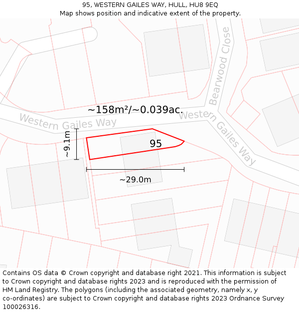 95, WESTERN GAILES WAY, HULL, HU8 9EQ: Plot and title map