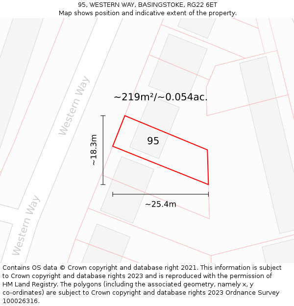 95, WESTERN WAY, BASINGSTOKE, RG22 6ET: Plot and title map