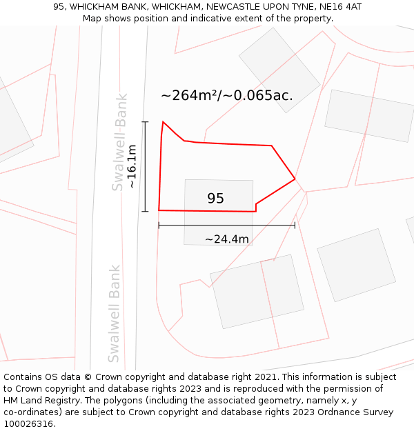 95, WHICKHAM BANK, WHICKHAM, NEWCASTLE UPON TYNE, NE16 4AT: Plot and title map