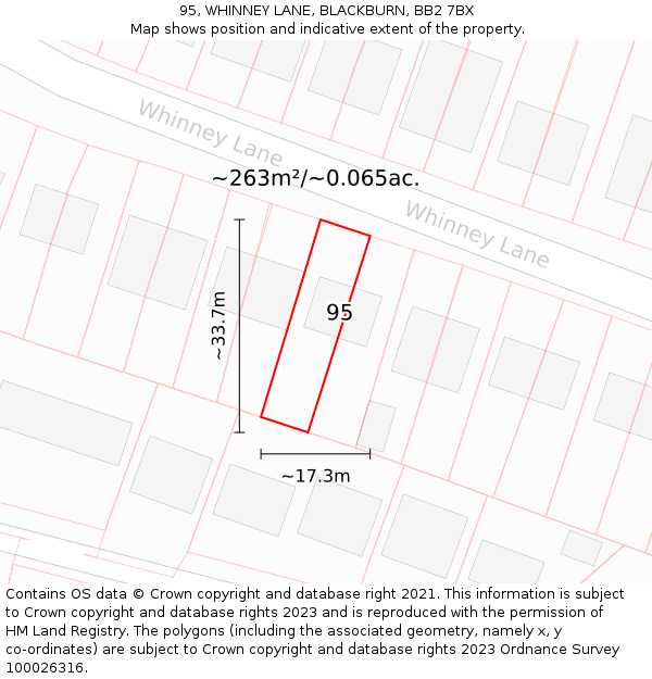 95, WHINNEY LANE, BLACKBURN, BB2 7BX: Plot and title map