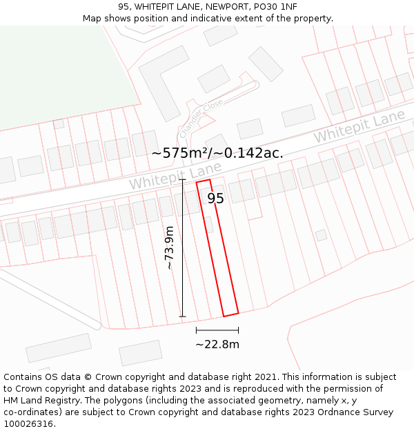 95, WHITEPIT LANE, NEWPORT, PO30 1NF: Plot and title map
