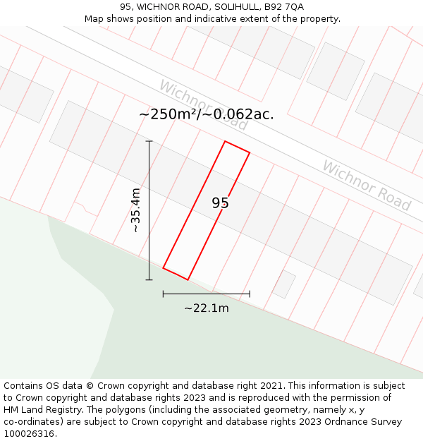 95, WICHNOR ROAD, SOLIHULL, B92 7QA: Plot and title map