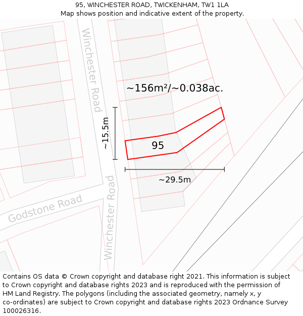 95, WINCHESTER ROAD, TWICKENHAM, TW1 1LA: Plot and title map