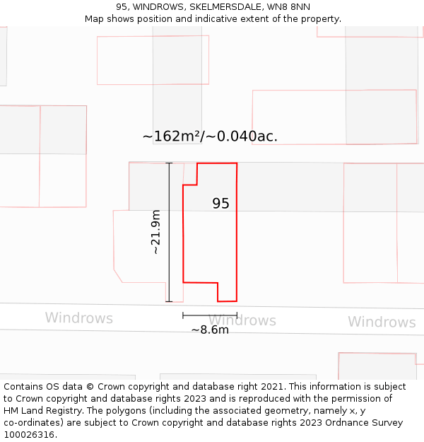 95, WINDROWS, SKELMERSDALE, WN8 8NN: Plot and title map