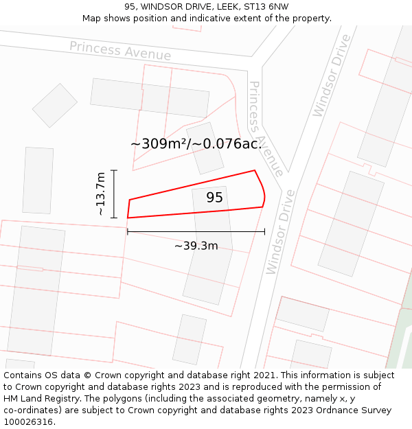 95, WINDSOR DRIVE, LEEK, ST13 6NW: Plot and title map