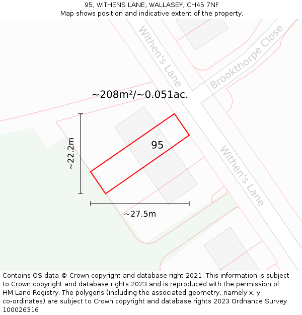 95, WITHENS LANE, WALLASEY, CH45 7NF: Plot and title map