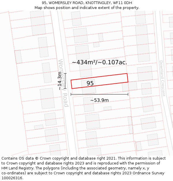 95, WOMERSLEY ROAD, KNOTTINGLEY, WF11 0DH: Plot and title map