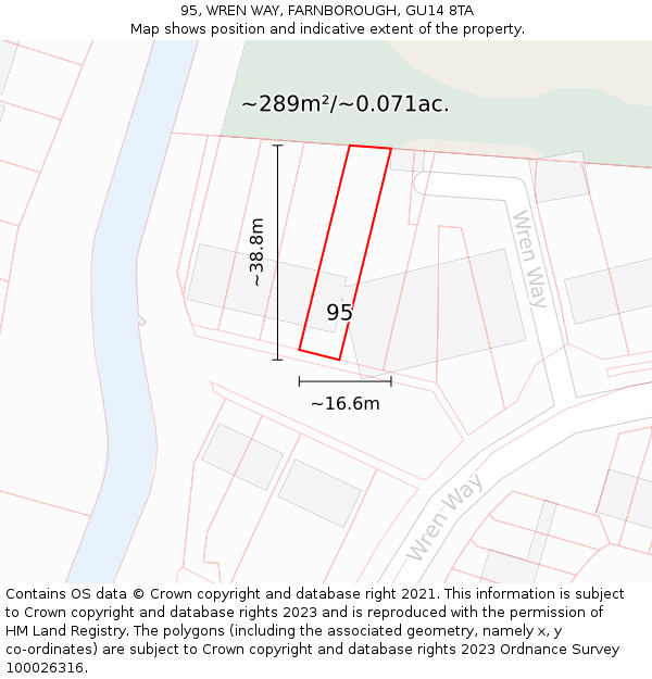 95, WREN WAY, FARNBOROUGH, GU14 8TA: Plot and title map