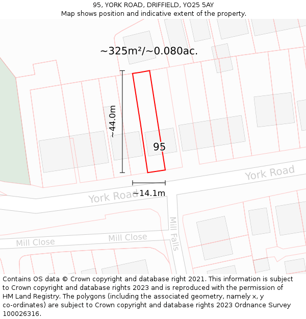 95, YORK ROAD, DRIFFIELD, YO25 5AY: Plot and title map