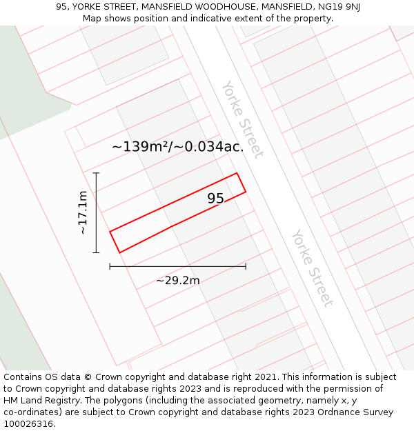 95, YORKE STREET, MANSFIELD WOODHOUSE, MANSFIELD, NG19 9NJ: Plot and title map