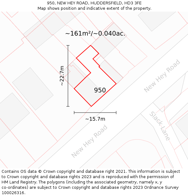 950, NEW HEY ROAD, HUDDERSFIELD, HD3 3FE: Plot and title map