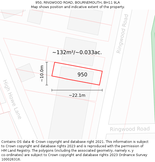 950, RINGWOOD ROAD, BOURNEMOUTH, BH11 9LA: Plot and title map