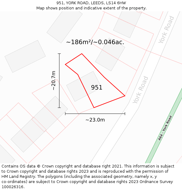951, YORK ROAD, LEEDS, LS14 6HW: Plot and title map