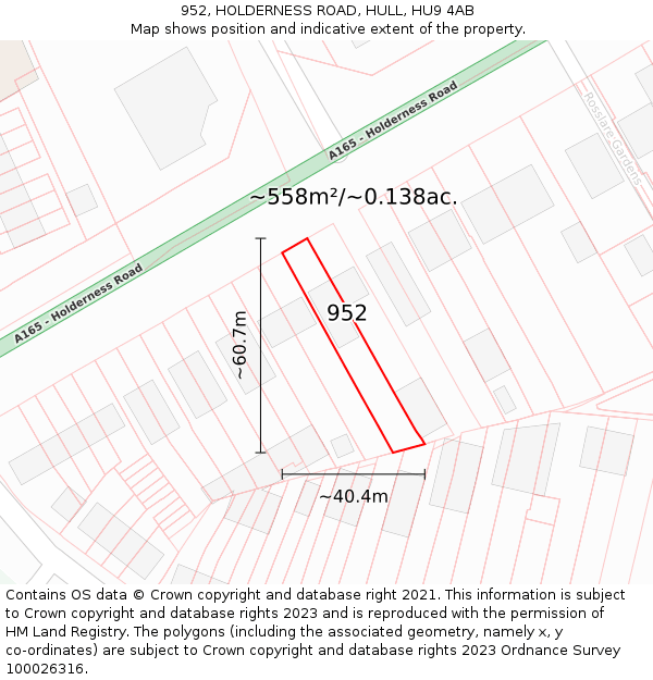 952, HOLDERNESS ROAD, HULL, HU9 4AB: Plot and title map