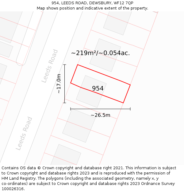 954, LEEDS ROAD, DEWSBURY, WF12 7QP: Plot and title map