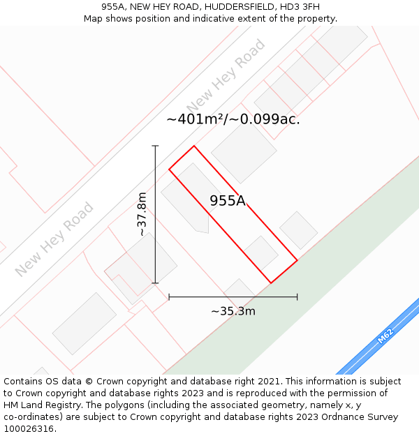 955A, NEW HEY ROAD, HUDDERSFIELD, HD3 3FH: Plot and title map