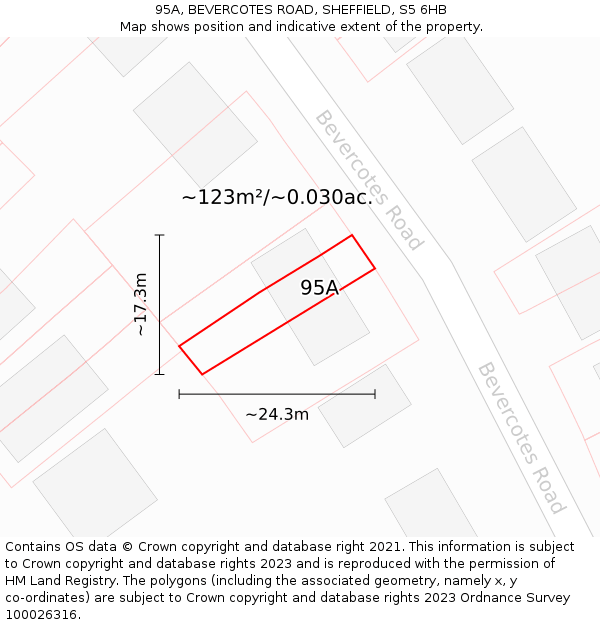 95A, BEVERCOTES ROAD, SHEFFIELD, S5 6HB: Plot and title map