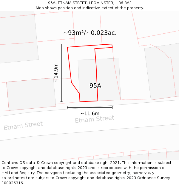 95A, ETNAM STREET, LEOMINSTER, HR6 8AF: Plot and title map