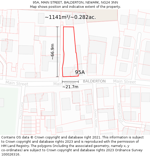 95A, MAIN STREET, BALDERTON, NEWARK, NG24 3NN: Plot and title map