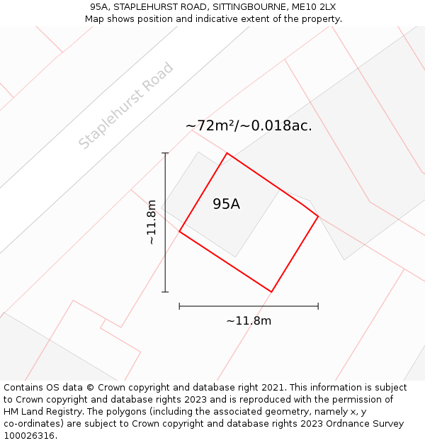 95A, STAPLEHURST ROAD, SITTINGBOURNE, ME10 2LX: Plot and title map