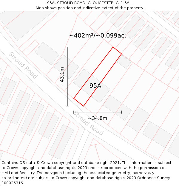 95A, STROUD ROAD, GLOUCESTER, GL1 5AH: Plot and title map